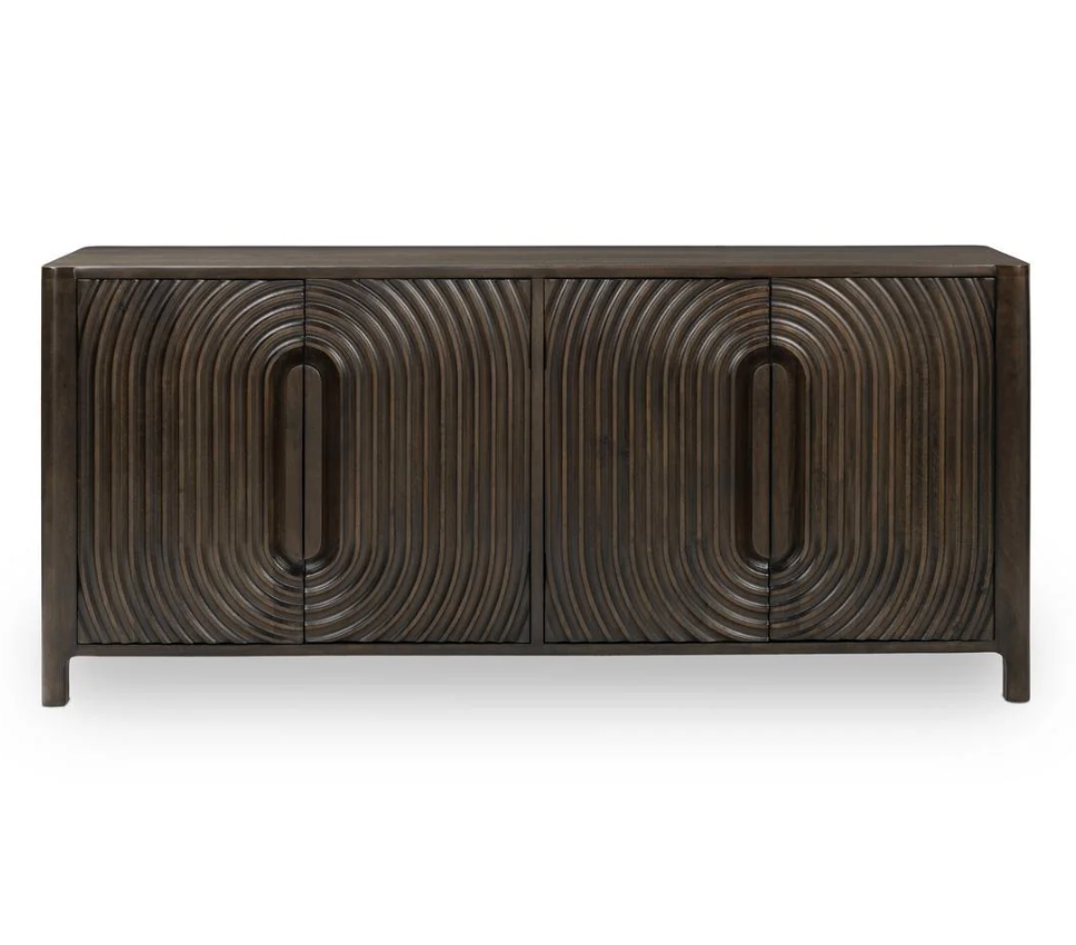 Colson Solid Wood 4 Door Cabinet, Dark Brown