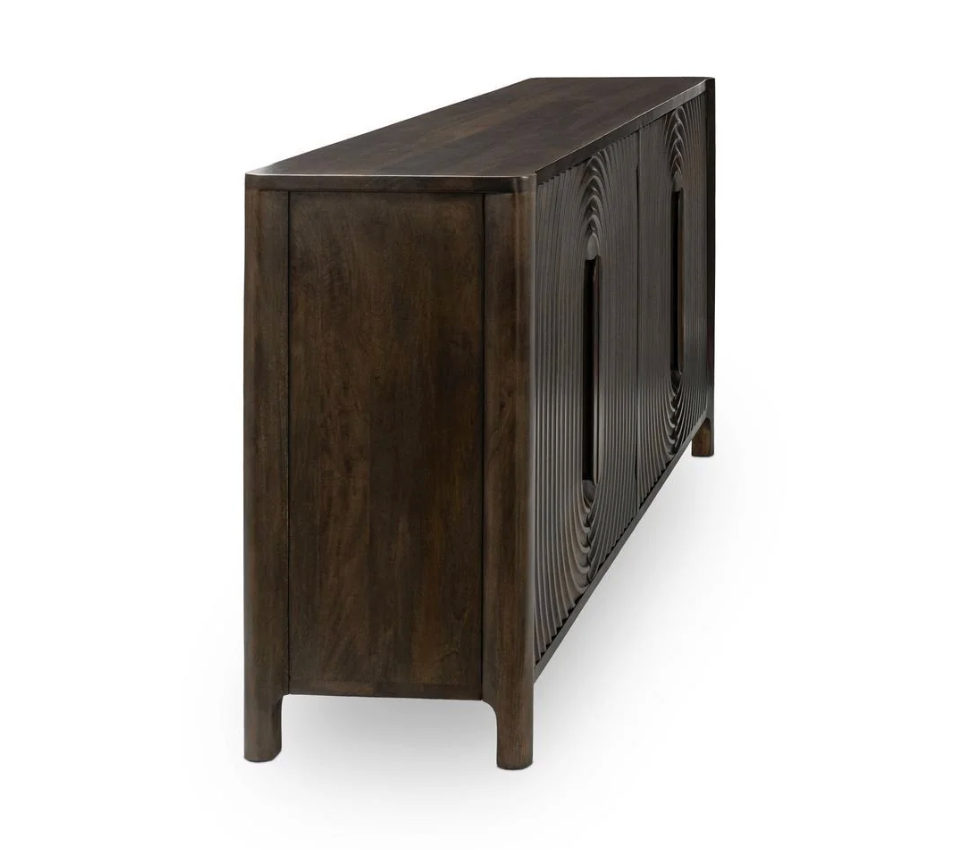 Colson Solid Wood 4 Door Cabinet, Dark Brown