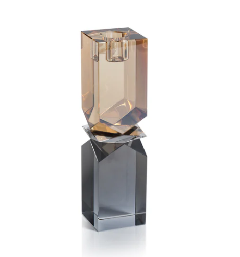 Vienna Two-Tone Crystal Candle Holder - Smoke & Gold (Tall)