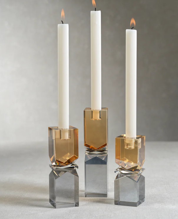 Vienna Two-Tone Crystal Candle Holder - Smoke & Gold (Tall)