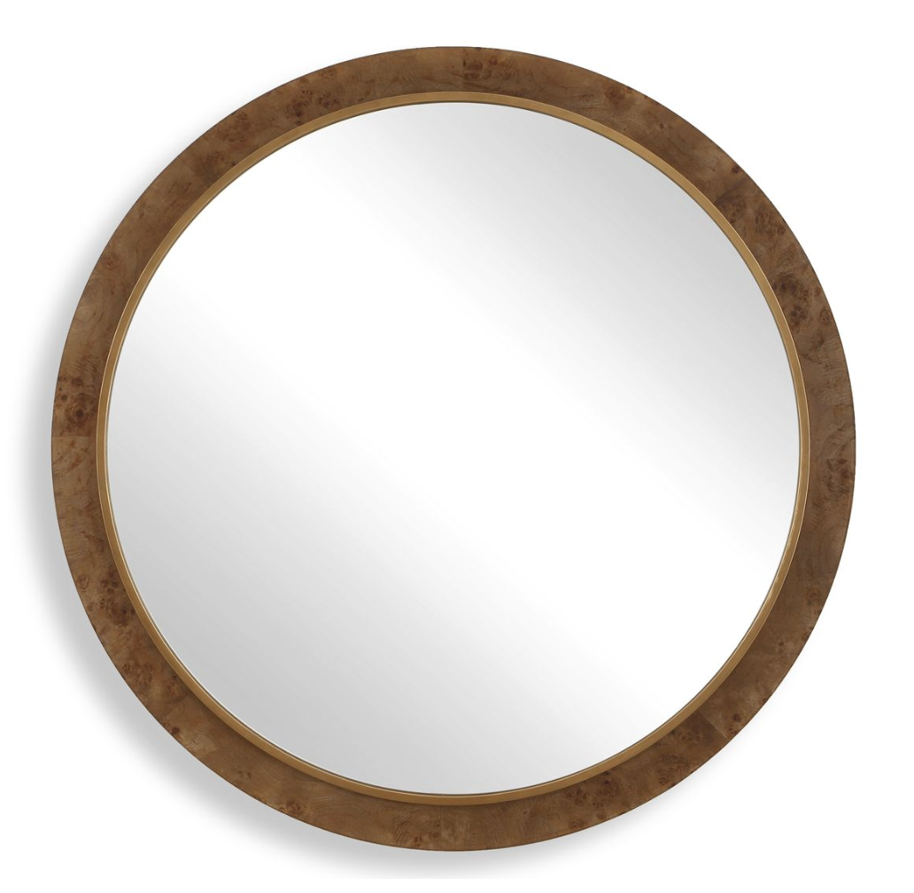 Cleveland Round Mirror, Burl Wood