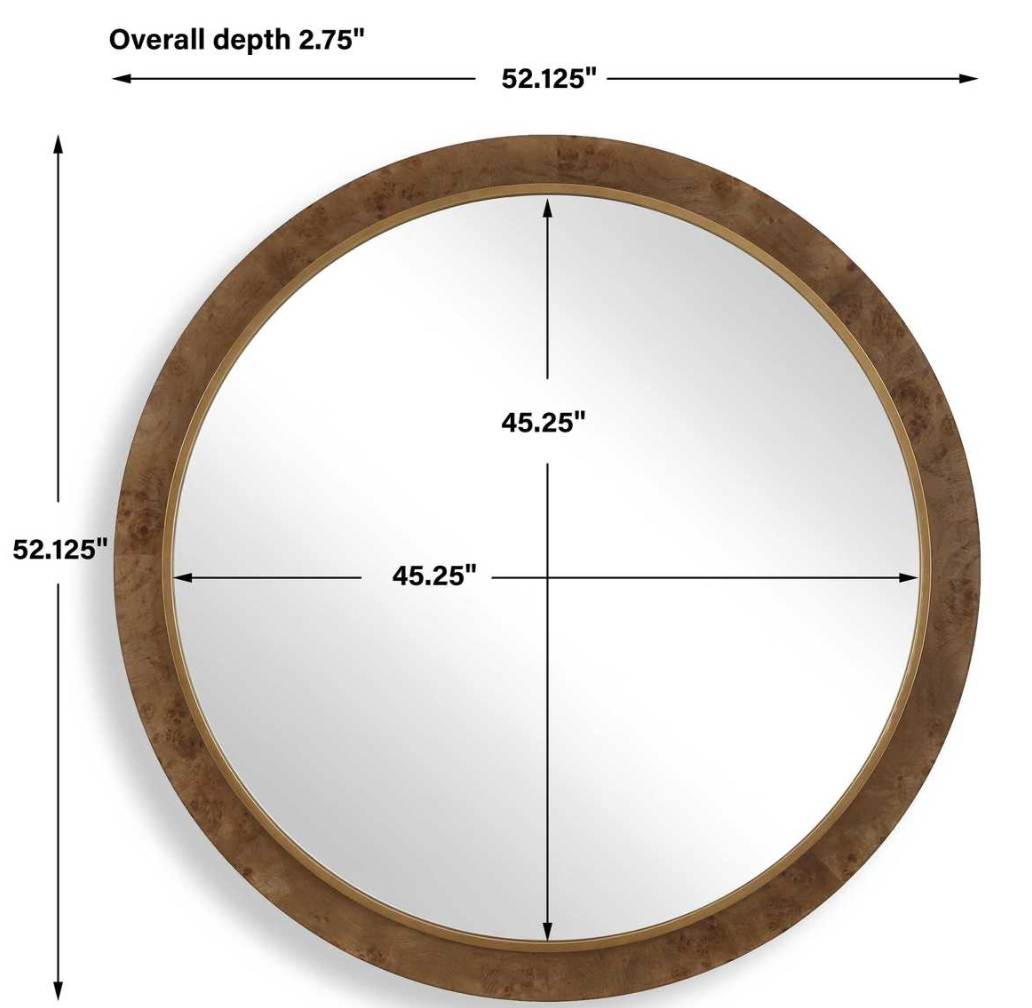 Cleveland Round Mirror, Burl Wood