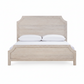 Wooden bed with white bedding on a white background