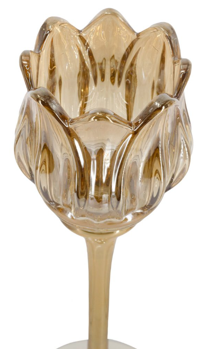 Amber Glass Tulip Candle Holders, Set of 3
