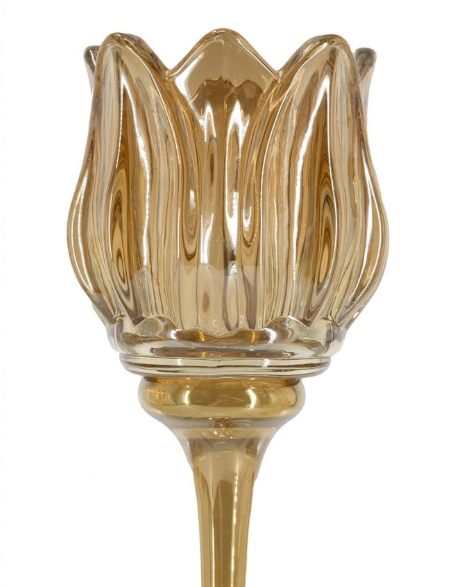 Amber Glass Tulip Candle Holders, Set of 3
