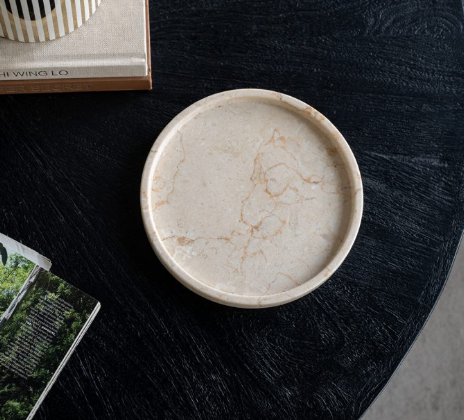 Cream Marble Decorative Plate w/ Raised Trim