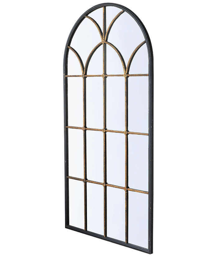 Arched Gold and Black Windowpane Mirror