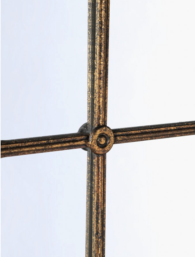 Arched Gold and Black Windowpane Mirror