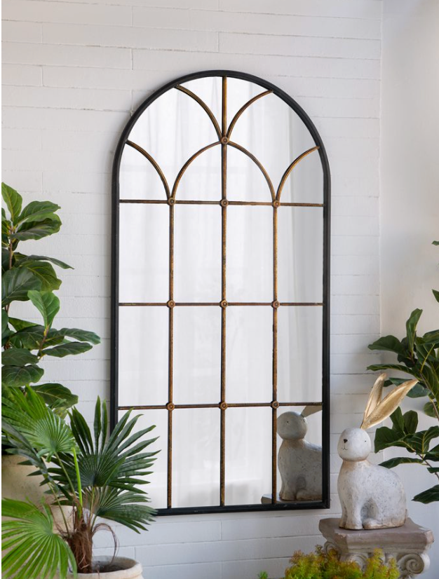Arched Gold and Black Windowpane Mirror