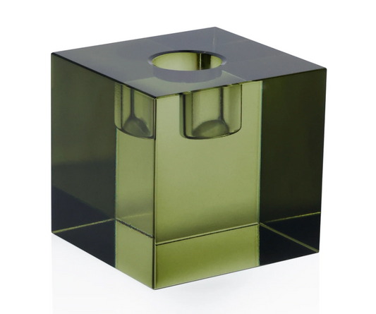 Green Square Crystal Glass Taper Candleholder (Various Sizes)