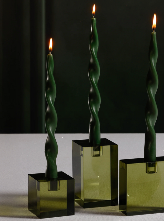 Green Square Crystal Glass Taper Candleholder (Various Sizes)