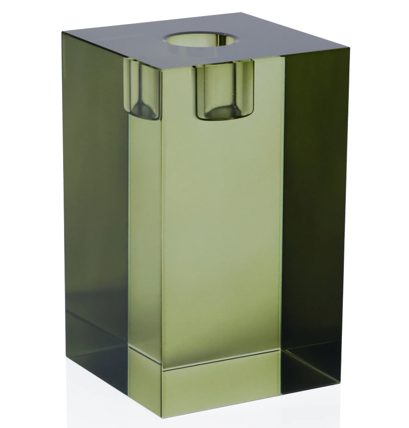Green Square Crystal Glass Taper Candleholder (Various Sizes)