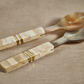 Variegated Horn w/ Bone and Brass Trim Salad Server Set