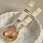 Variegated Horn w/ Bone and Brass Trim Salad Server Set