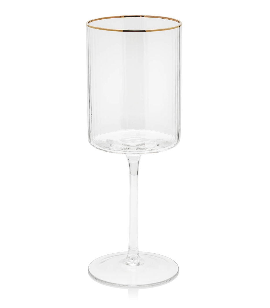Optic Lined Wine Glass with Gold Rim