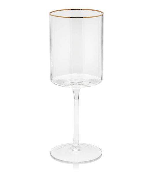Optic Lined Wine Glass with Gold Rim
