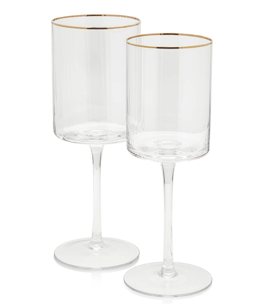 Optic Lined Wine Glass with Gold Rim