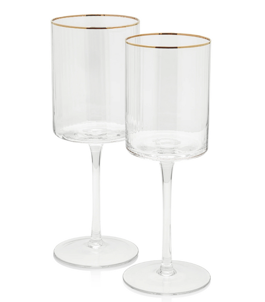 Optic Lined Wine Glass with Gold Rim