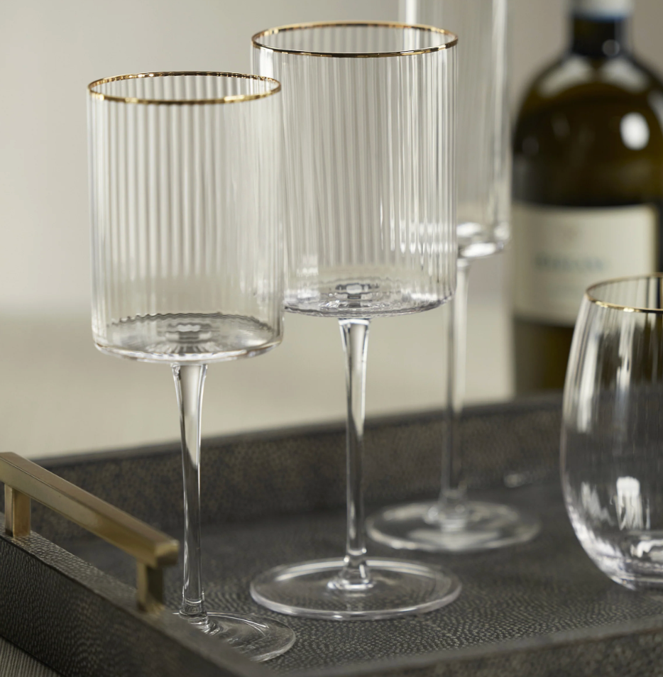 Optic Lined Wine Glass with Gold Rim