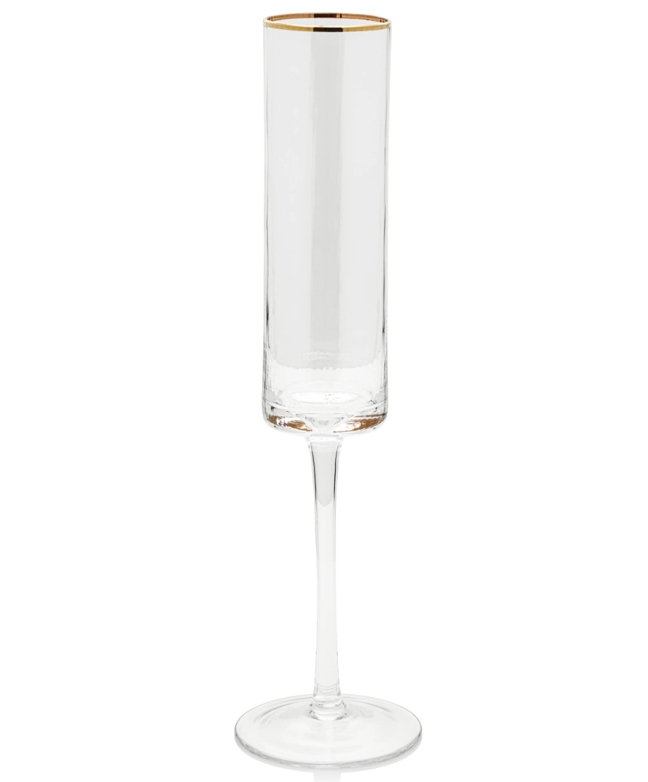 Optic Lined Champagne Glass with Gold Rim