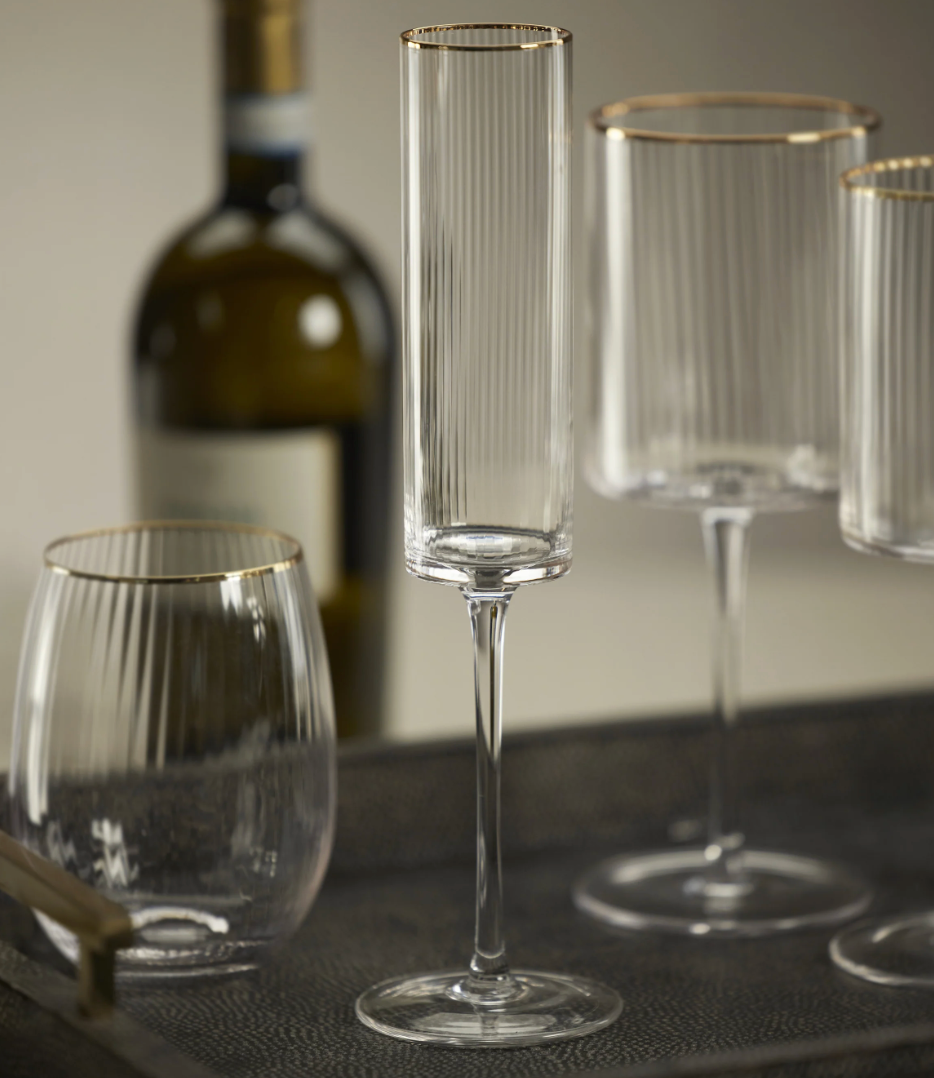 Optic Lined Champagne Glass with Gold Rim