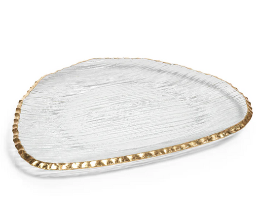 Textured Glass Plate w/ Jagged Gold Rim, Large
