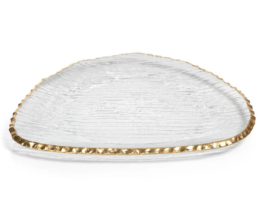 Textured Glass Plate w/ Jagged Gold Rim, Large