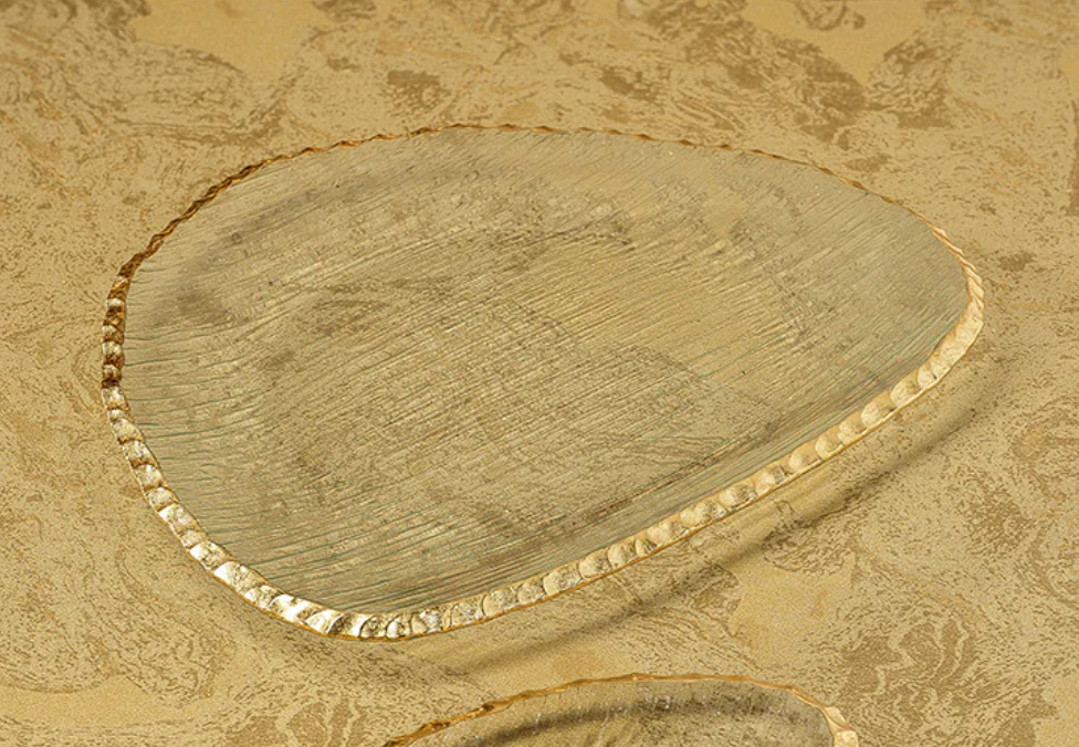 Textured Glass Plate w/ Jagged Gold Rim, Large