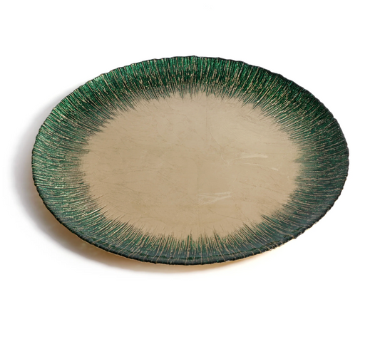 Gold & Green 13" Celestial Rim Glass Dessert Plate