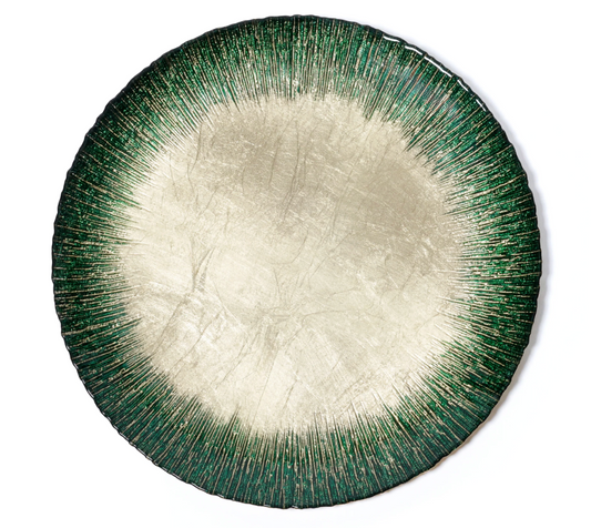 Gold & Green 13" Celestial Rim Glass Dessert Plate