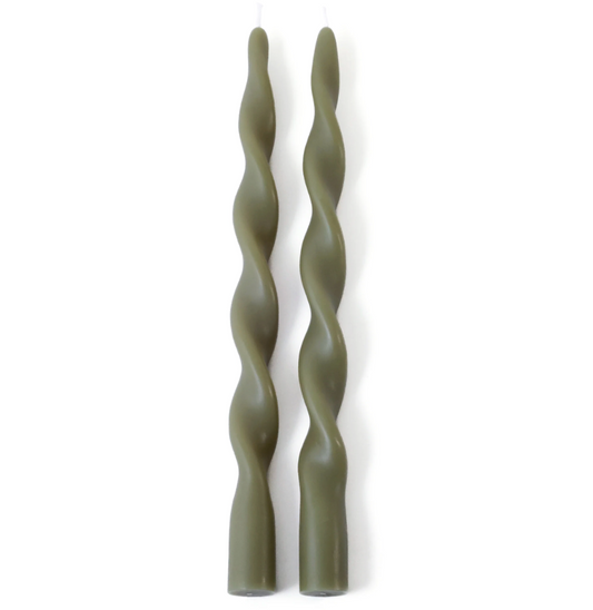 12" Lumière Twist Tapered Green Candles, Set of 2