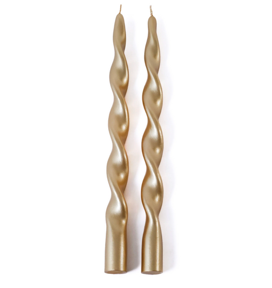 12" Lumière Twist Tapered Gold Candles, Set of 2