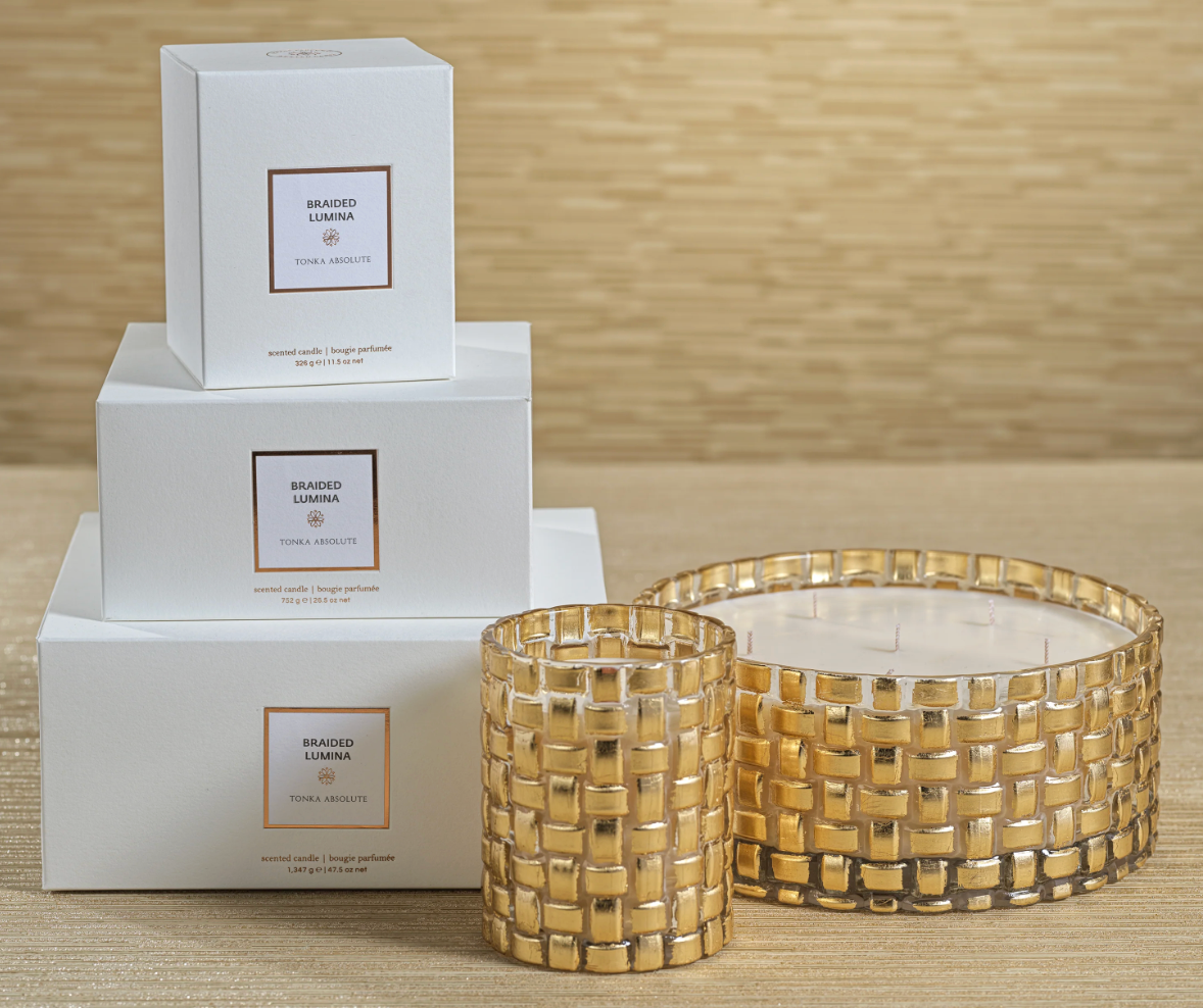 Tonka Absolute Gold Braided Candle Jar, 4 Wick