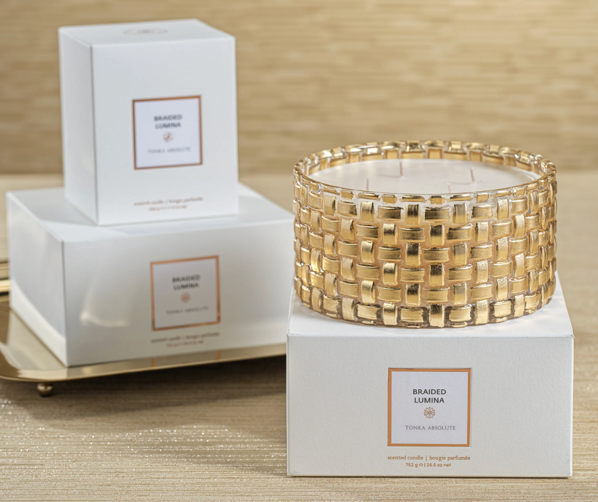 Tonka Absolute Gold Braided Candle Jar, 4 Wick