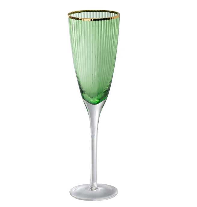 Green Champagne Flute w/ Gold Rim