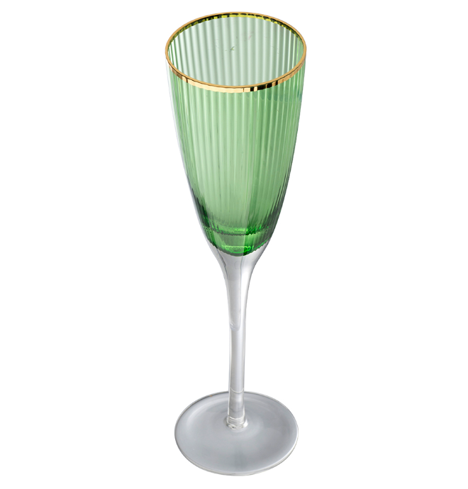 Green Champagne Flute w/ Gold Rim