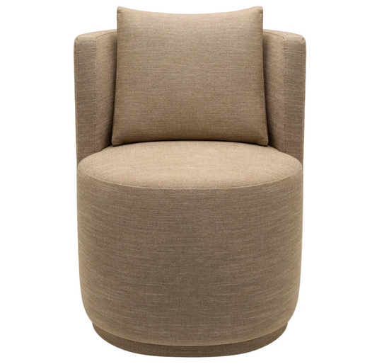 Beige swivel chair with a pillow on a white background