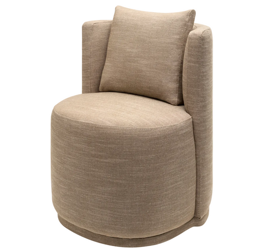 Beige swivel chair with a pillow on a white background