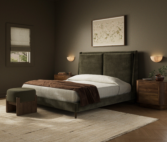 Potter King Bed, Olive Velvet