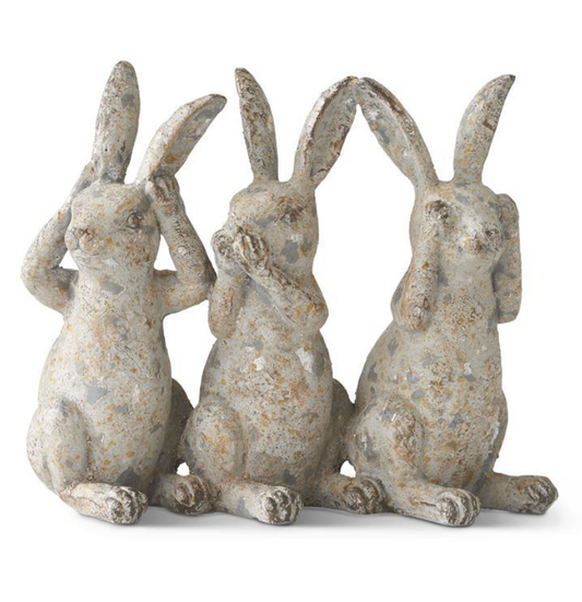 6.25" Resin Distressed Gray 3 Bunnies Figurine