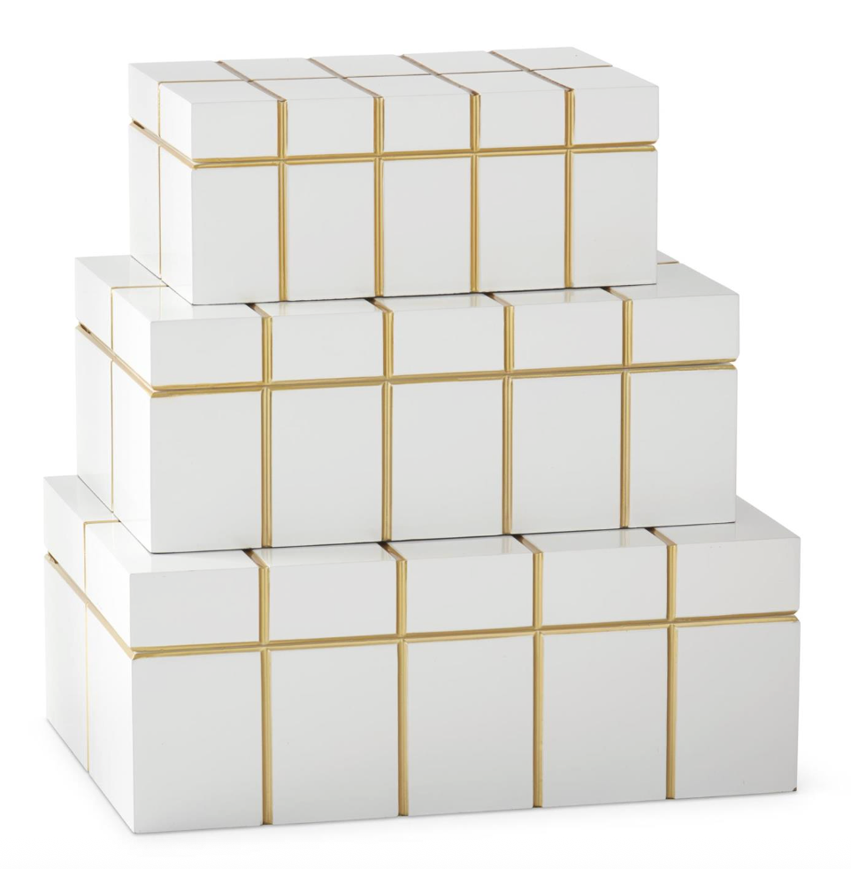 Gold Stripe Inlay White Hinged Nesting Boxes (Various Sizes)