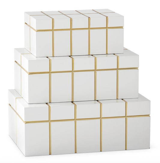 Gold Stripe Inlay White Hinged Nesting Boxes (Various Sizes)
