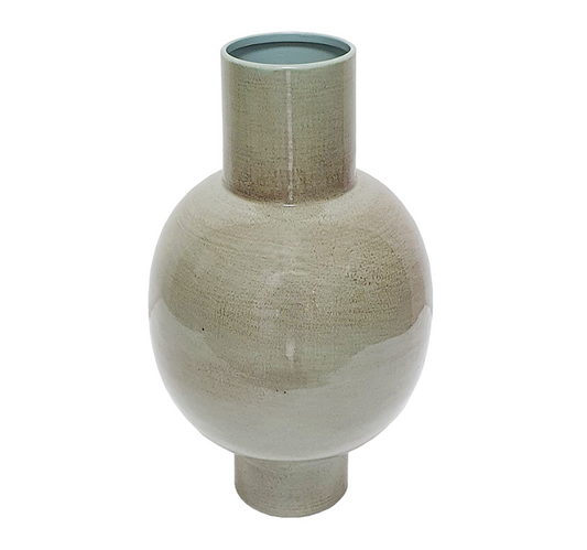 Pedestal Vase with Deep Olive Green Finish