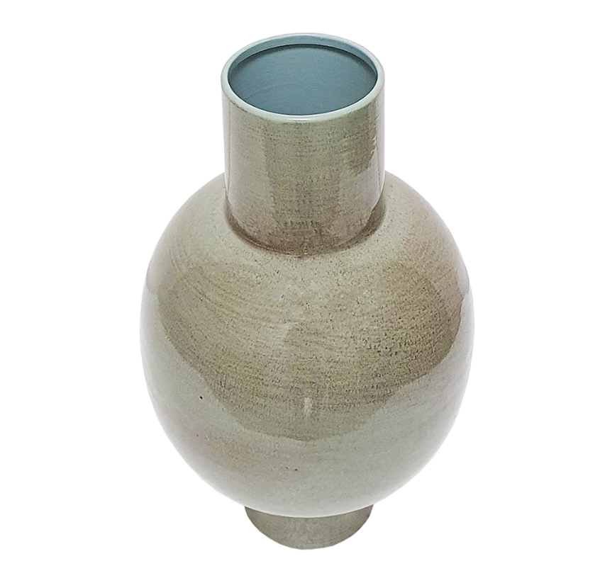 Pedestal Vase with Deep Olive Green Finish