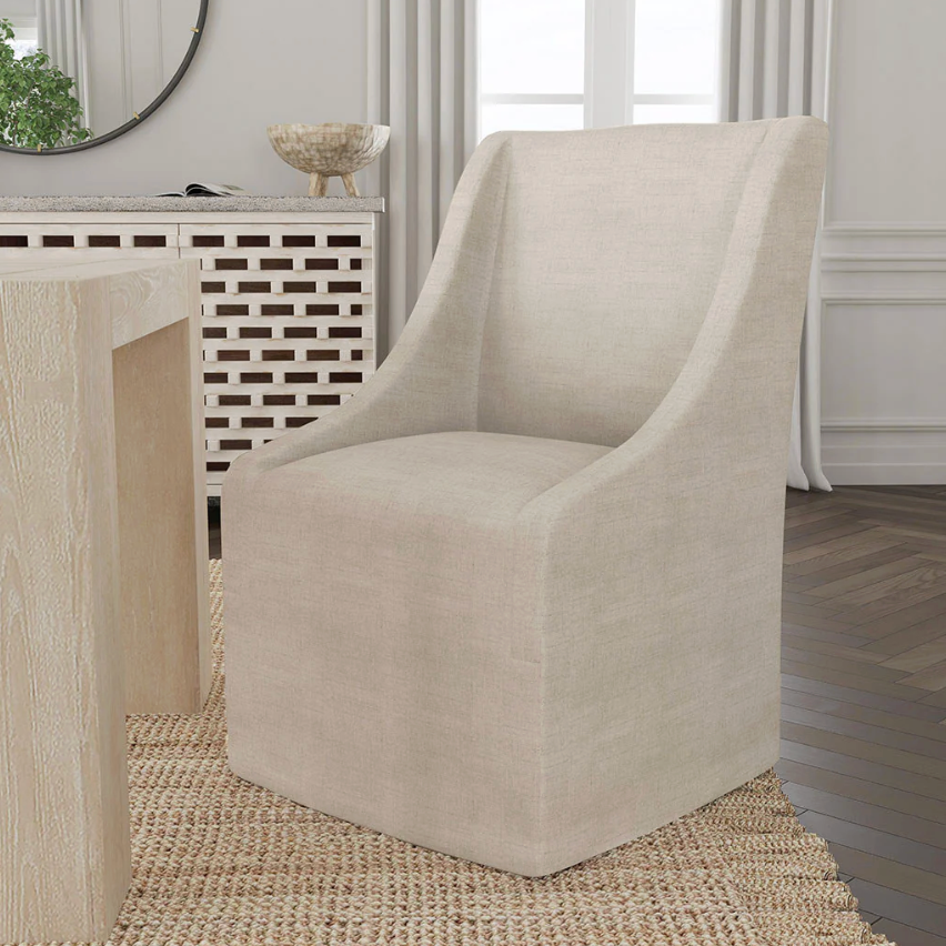 Warwick Upholstered Rolling Dining Chair, Oatmeal