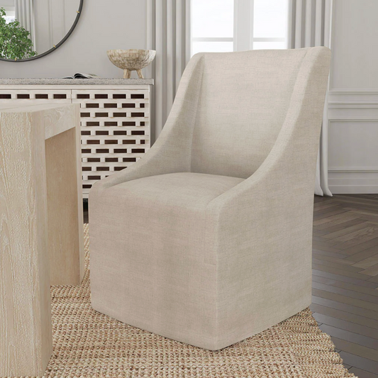 Warwick Upholstered Rolling Dining Chair, Oatmeal