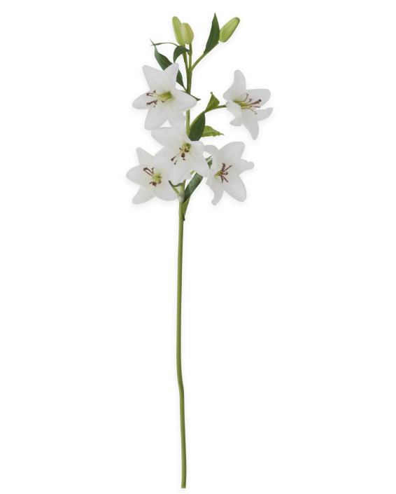 30" White Real Touch Lily 5 Blooms & 3 Buds Stem