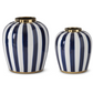 Blue & White Striped Ceramic Vases w/ Gold Rims (Various Sizes)