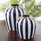 Blue & White Striped Ceramic Vases w/ Gold Rims (Various Sizes)