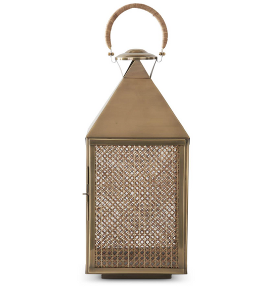 Antique Gold & Woven Cane Lantern w/ Drop Handle (Various Sizes)